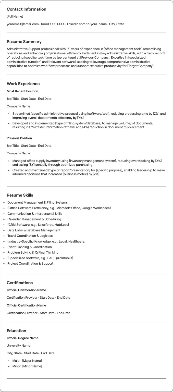 Administrative Support resume example