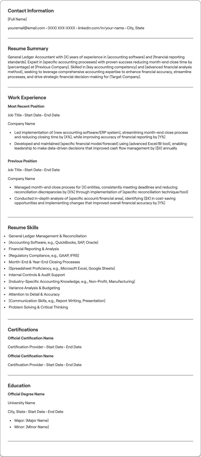General Ledger Accountant resume example