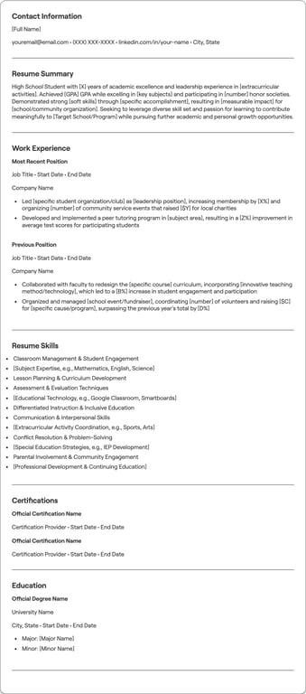 High School resume preview