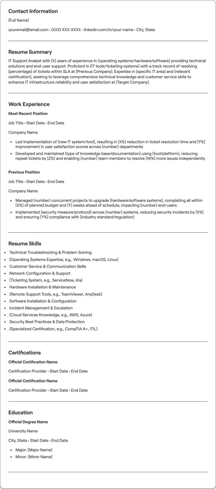 IT Support Analyst resume example
