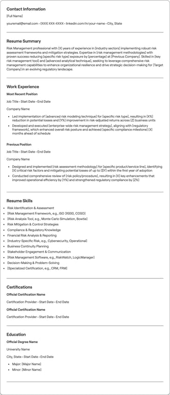 Risk Management resume example