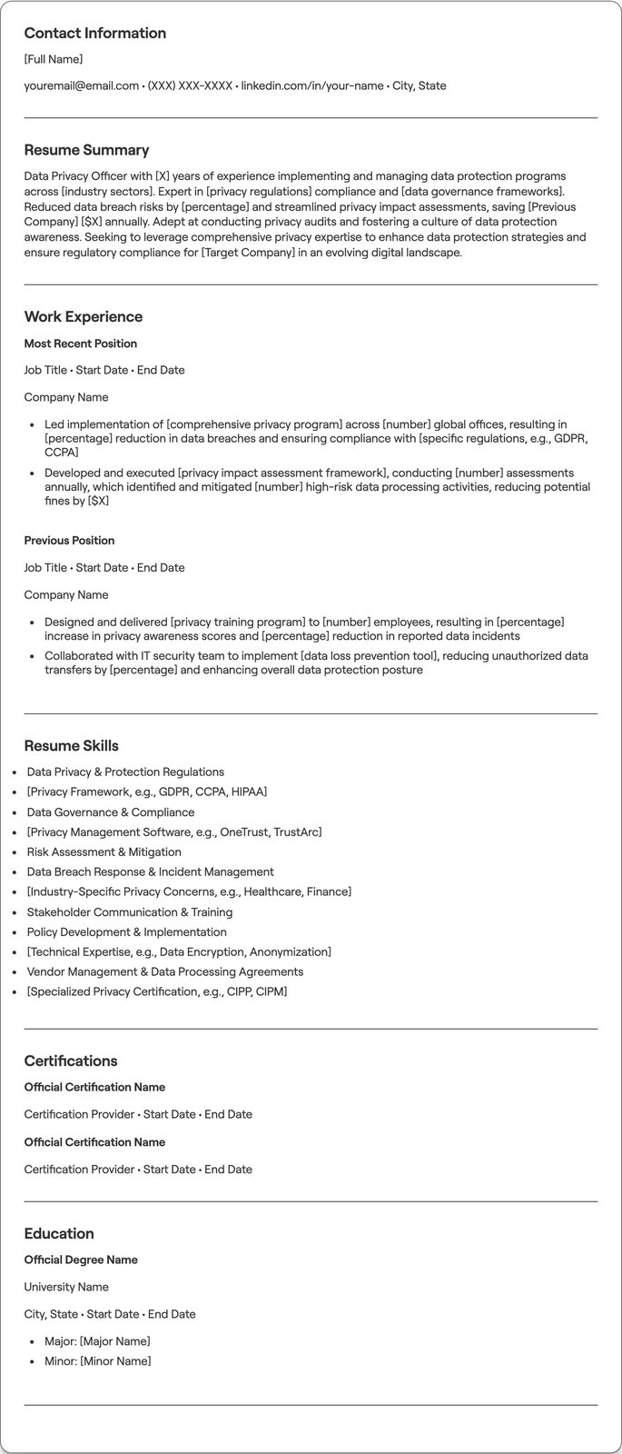 Data Privacy Officer resume example
