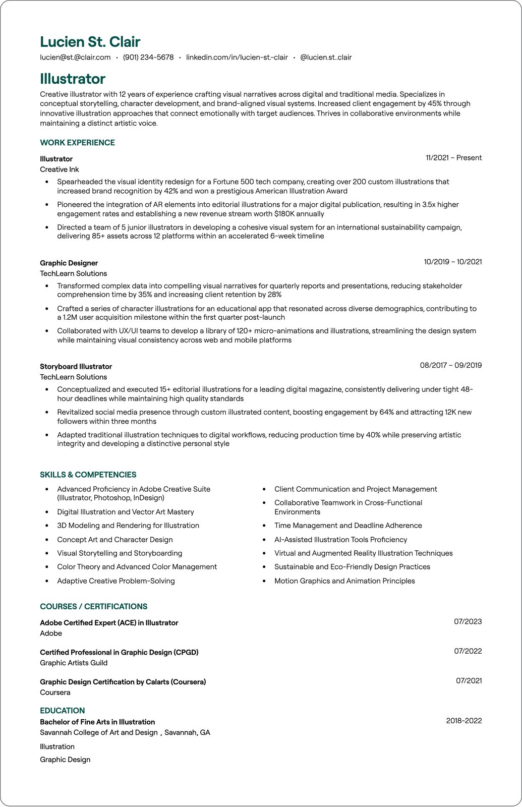 Illustrator resume example