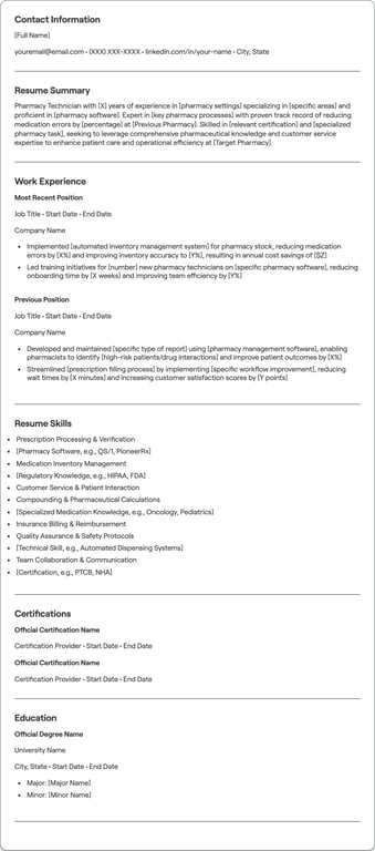 Pharmacy Tech resume example