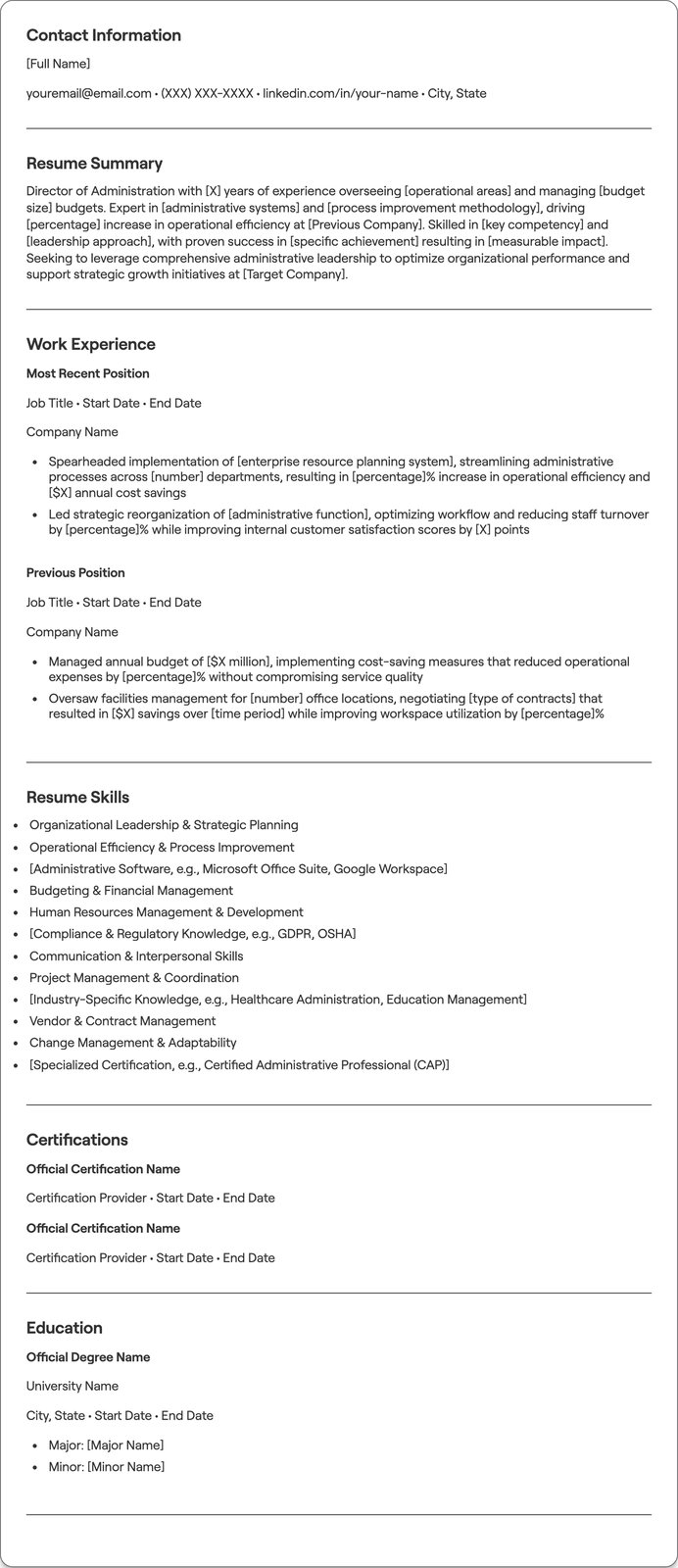 Director of Administration resume example