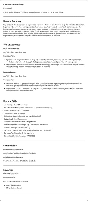 Superintendent resume example