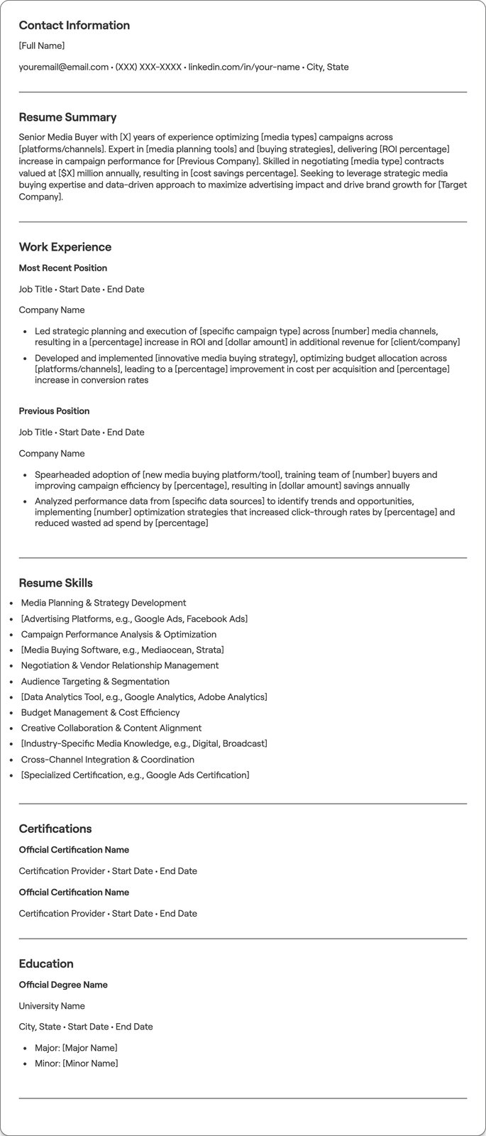 Senior Media Buyer resume example