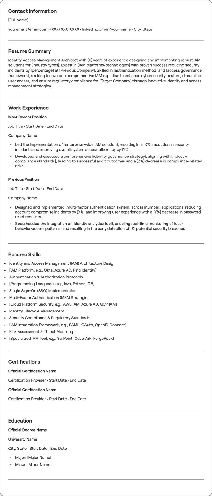 Identity Access Management Architect resume example