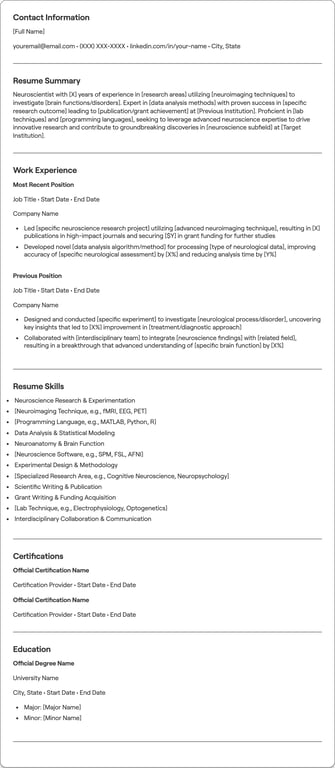 Neuroscientist resume preview
