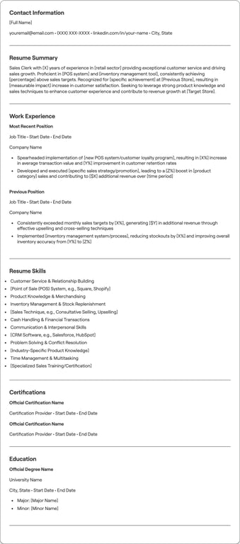 Sales Clerk resume example