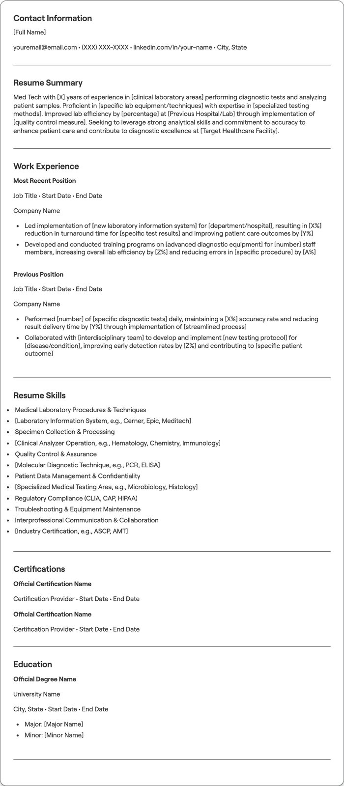 Med Tech resume example