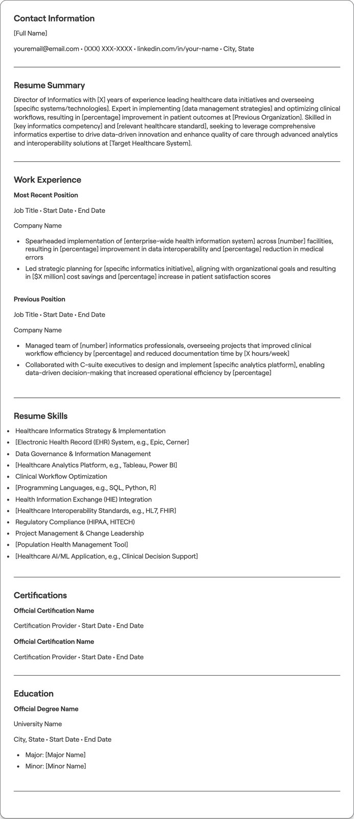 Director of Informatics resume example