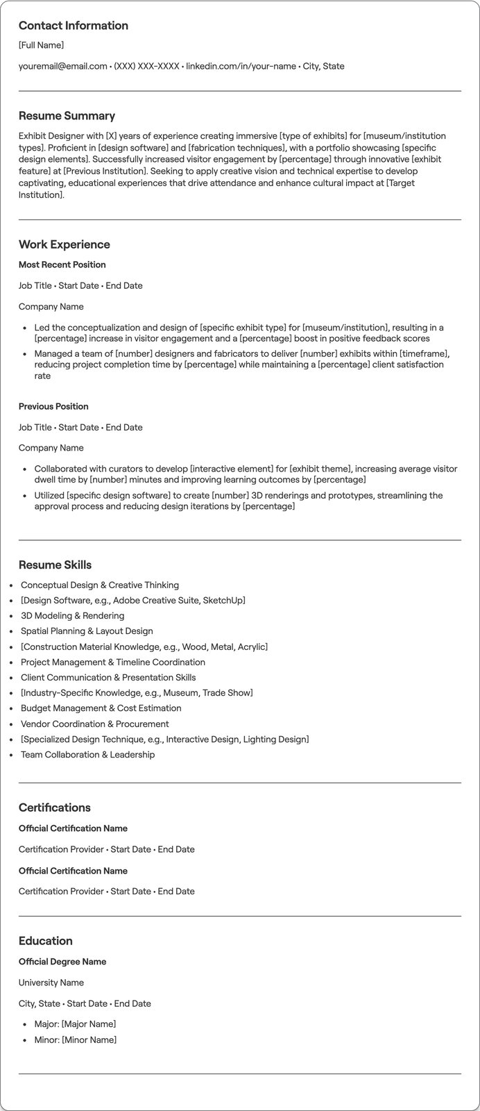 Exhibit Designer resume example
