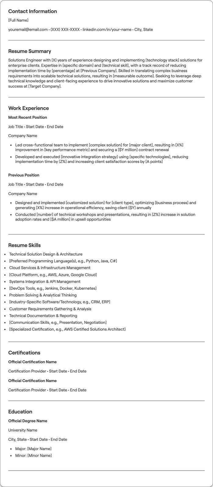 Solutions Engineer resume example