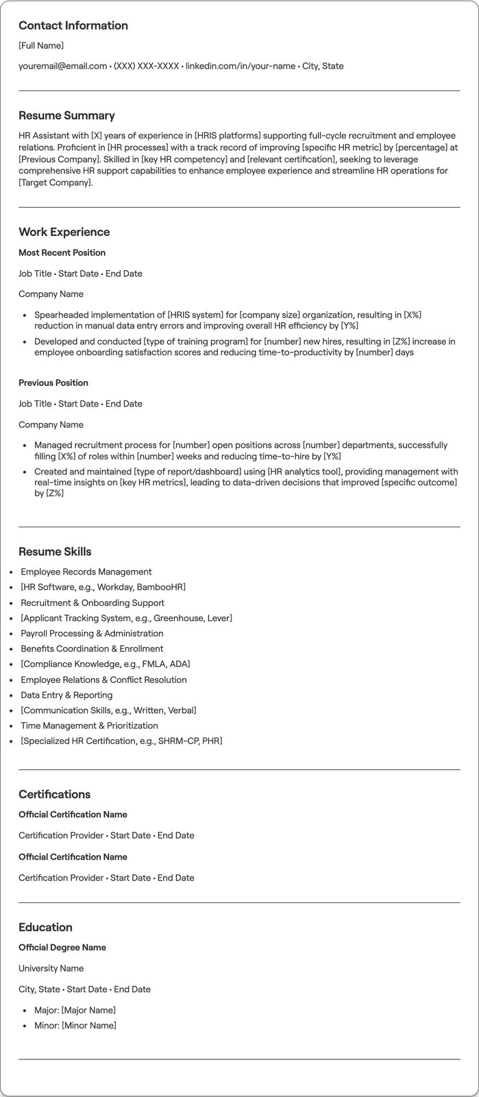 HR Assistant resume example
