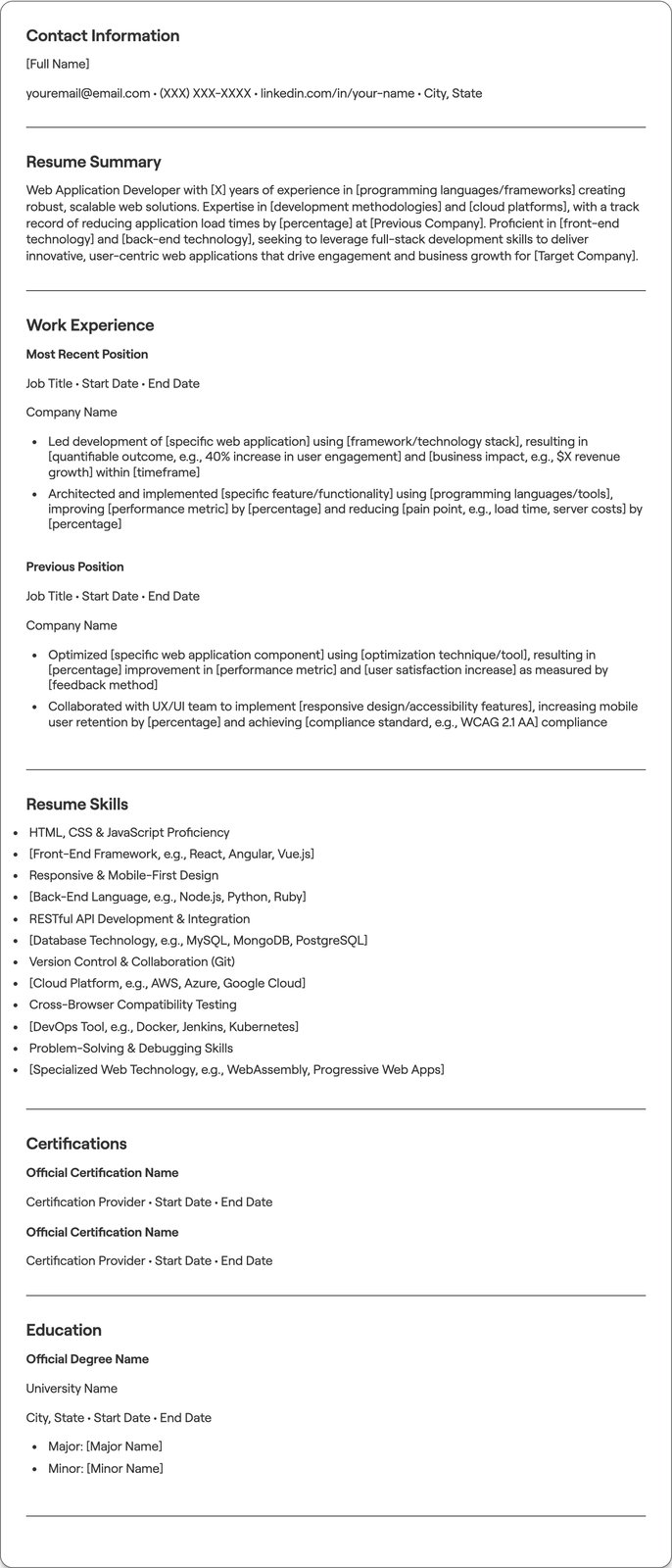Web Application Developer resume example