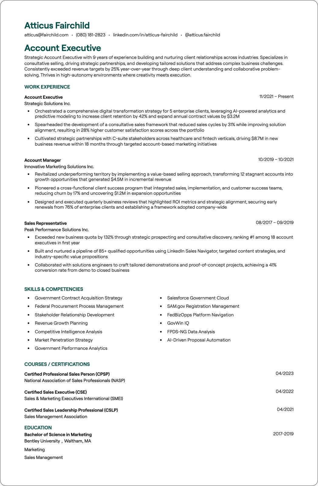 Junior Account Executive resume example