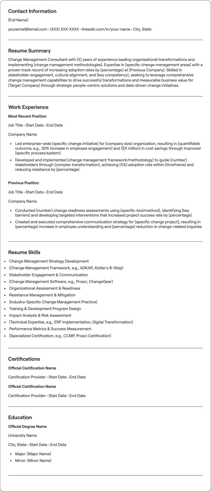 Change Management Consultant resume example