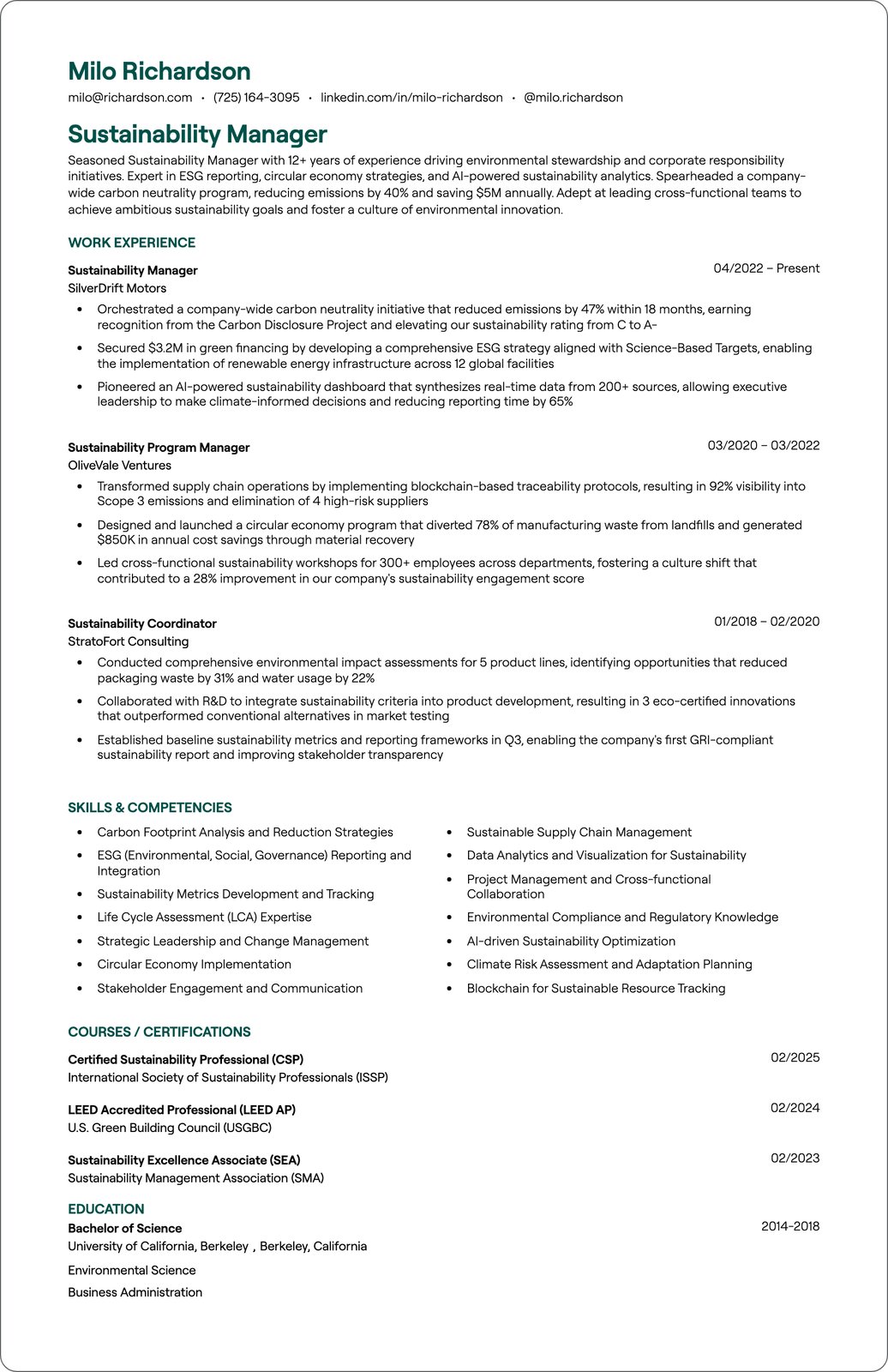ESG Analyst resume example