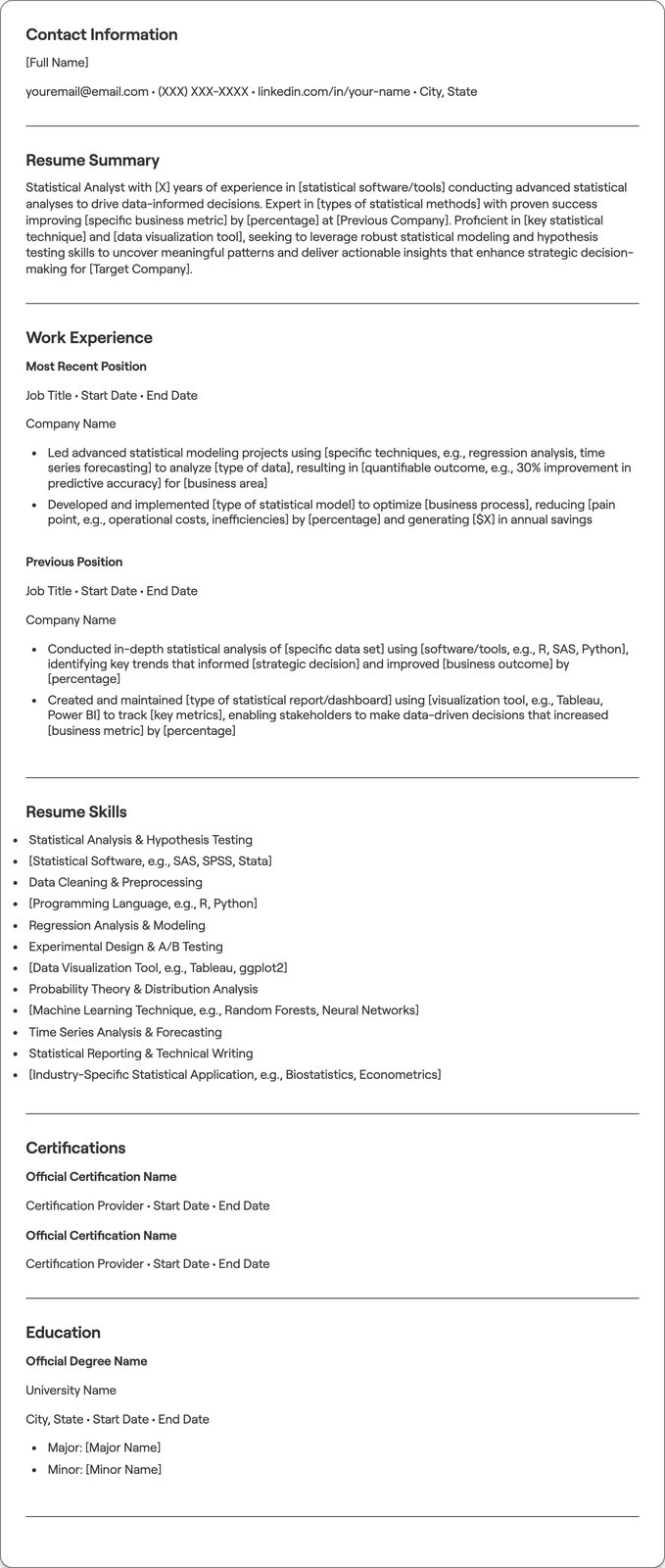 Statistical Analyst resume example