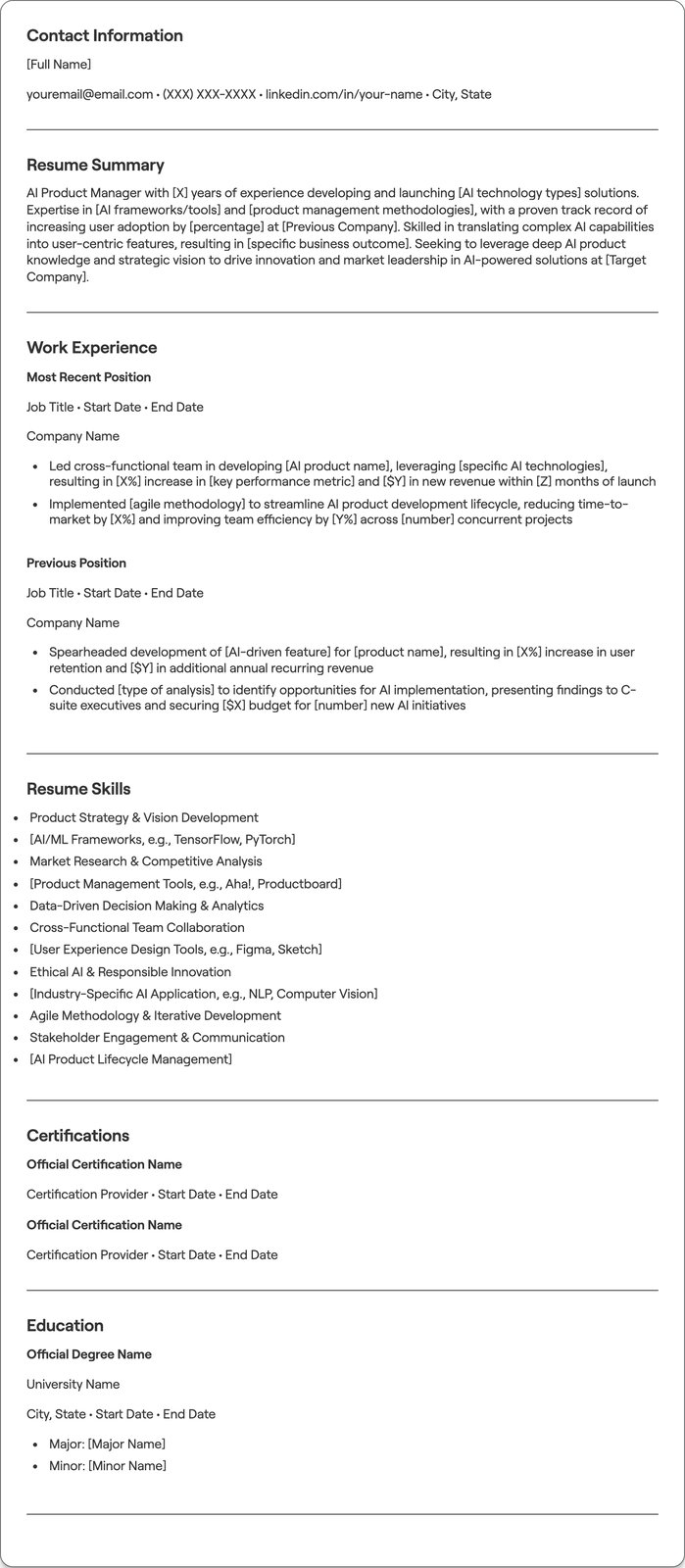 AI Product Manager resume example