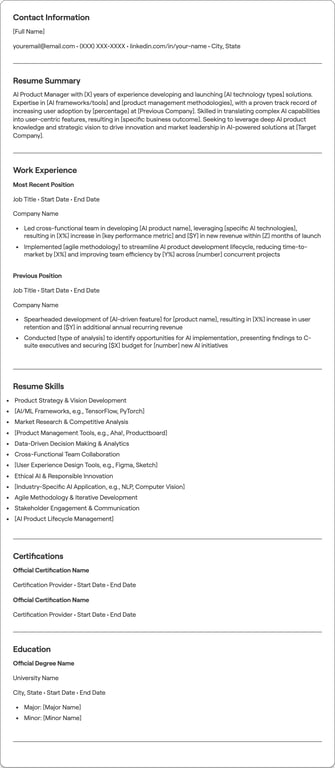 AI Product Manager resume example