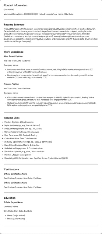 Product Manager resume example