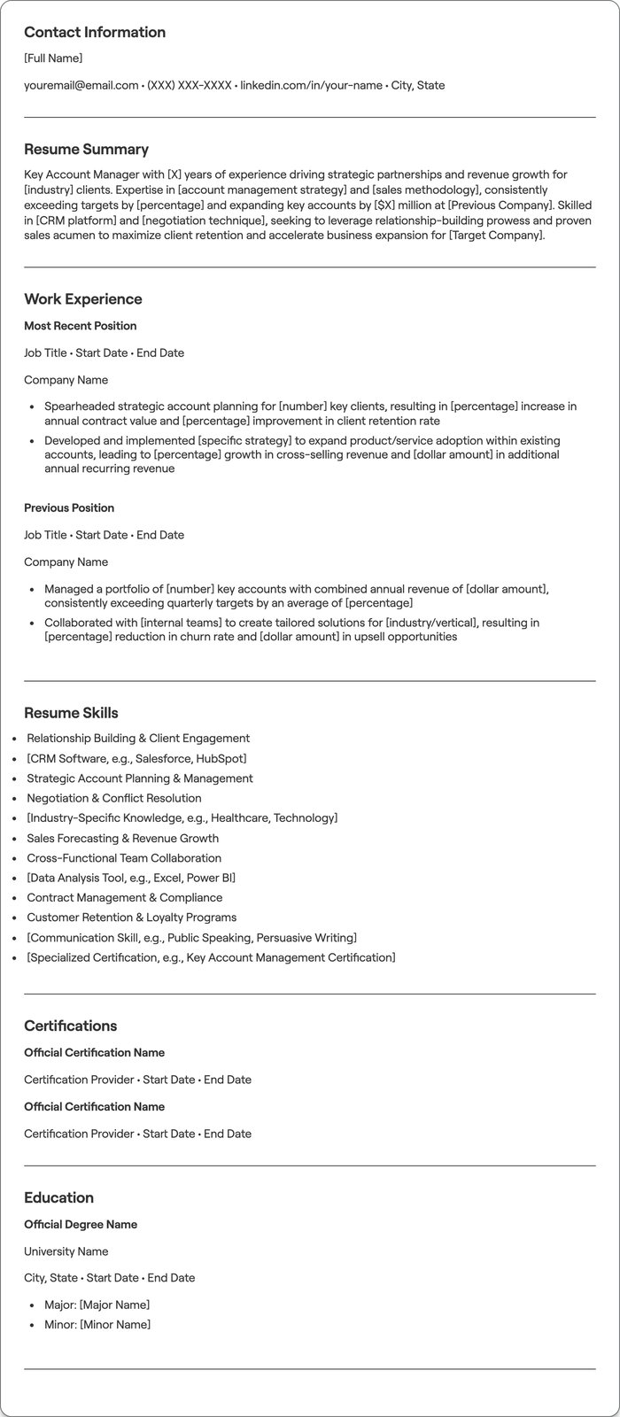 Key Account Manager resume example