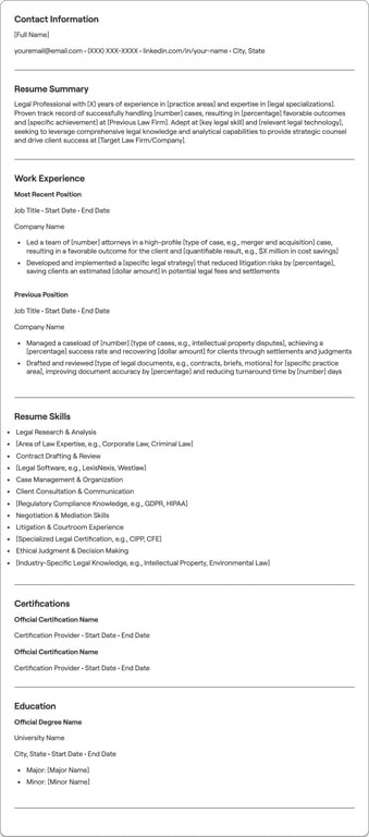 Law resume preview