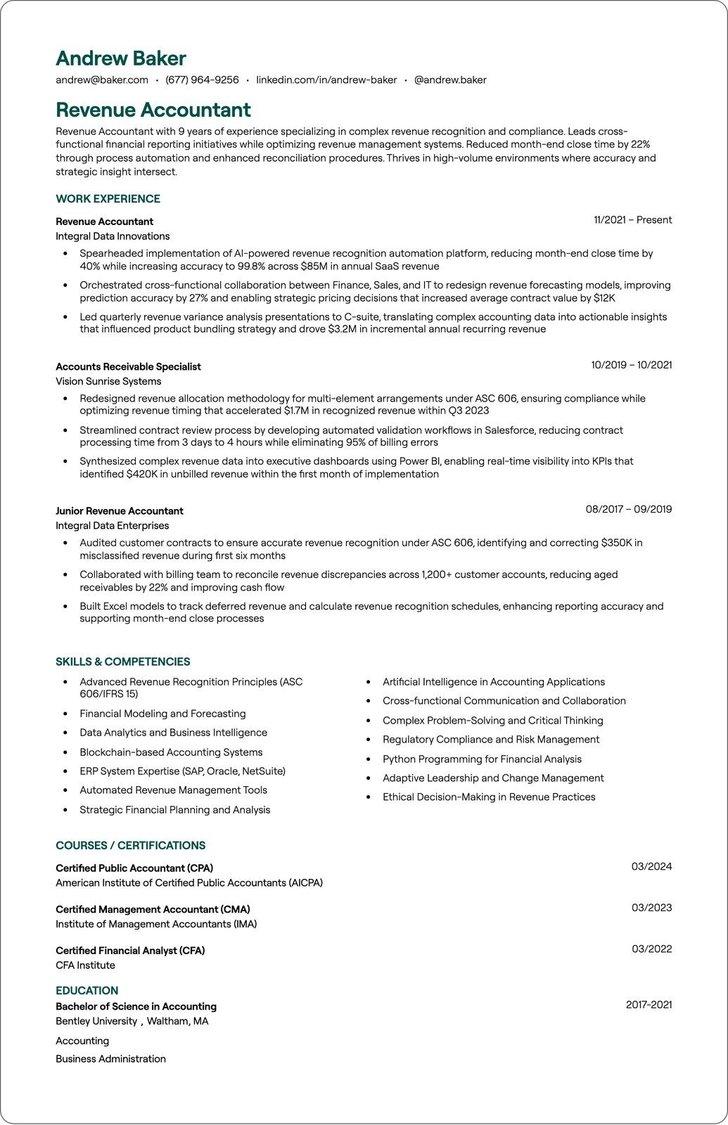 Revenue Accountant resume example