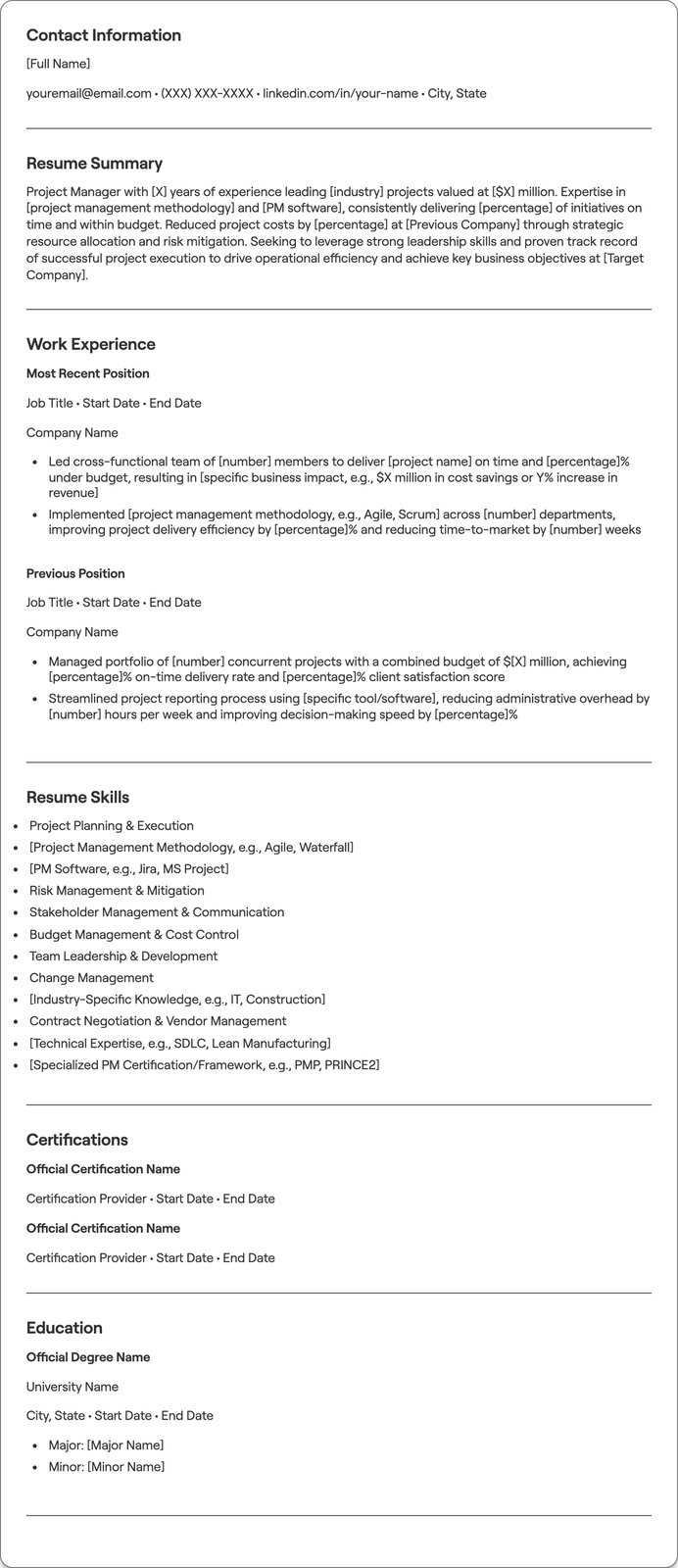 Project Manager resume example