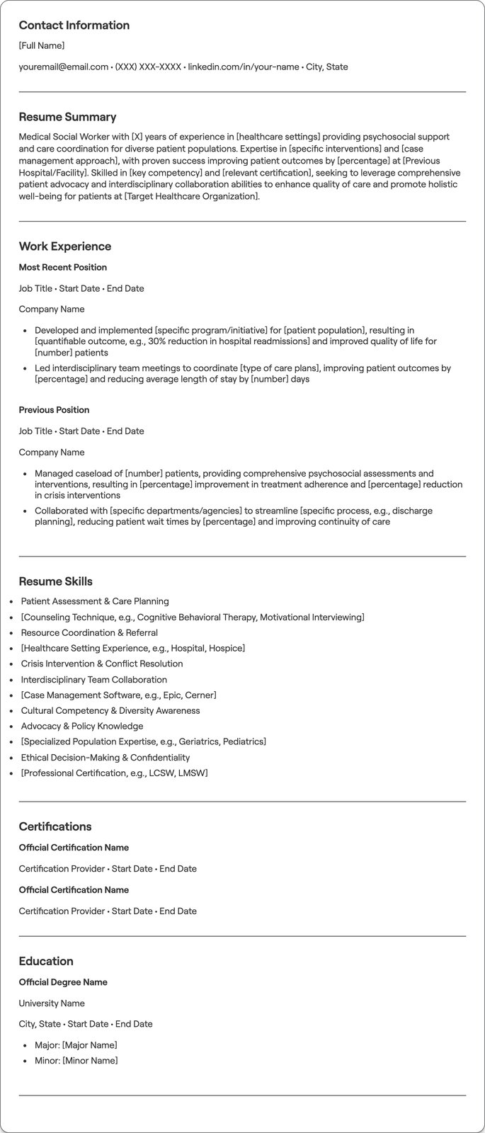 Medical Social Worker resume example