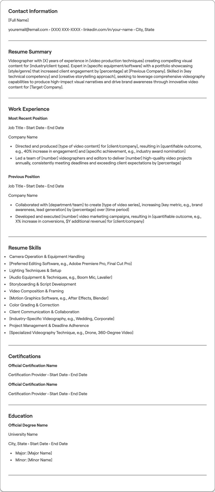 Videographer resume example