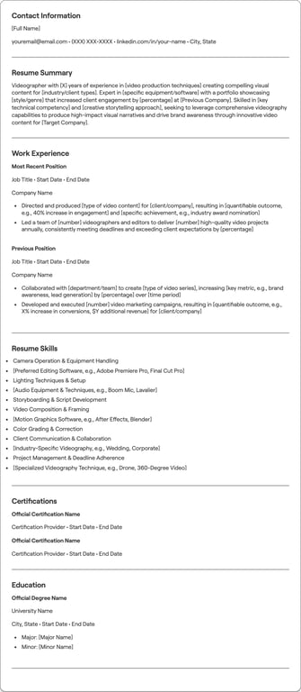 Videographer resume example