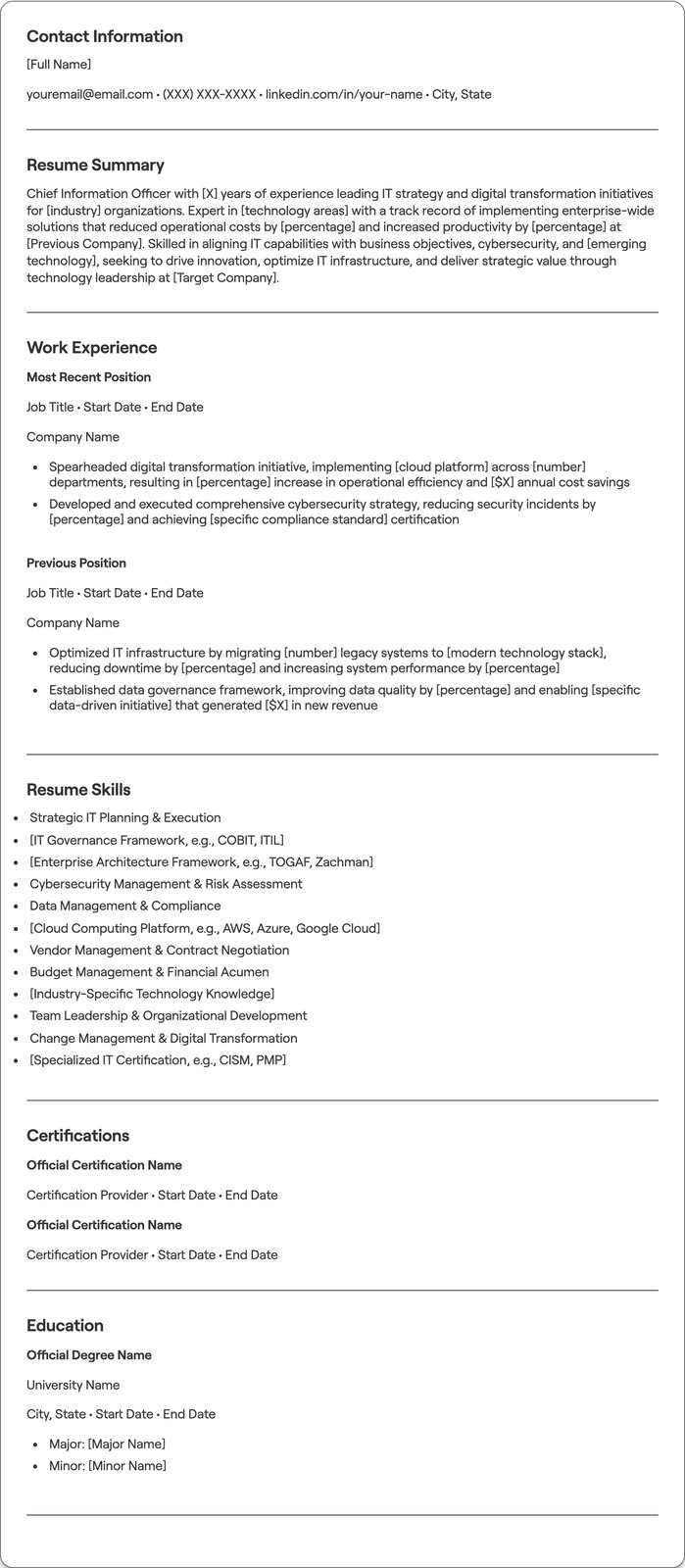 Chief Information Officer resume example