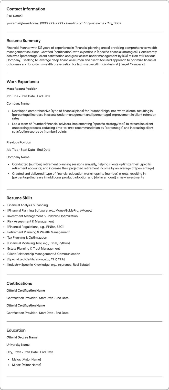 Financial Planner resume example