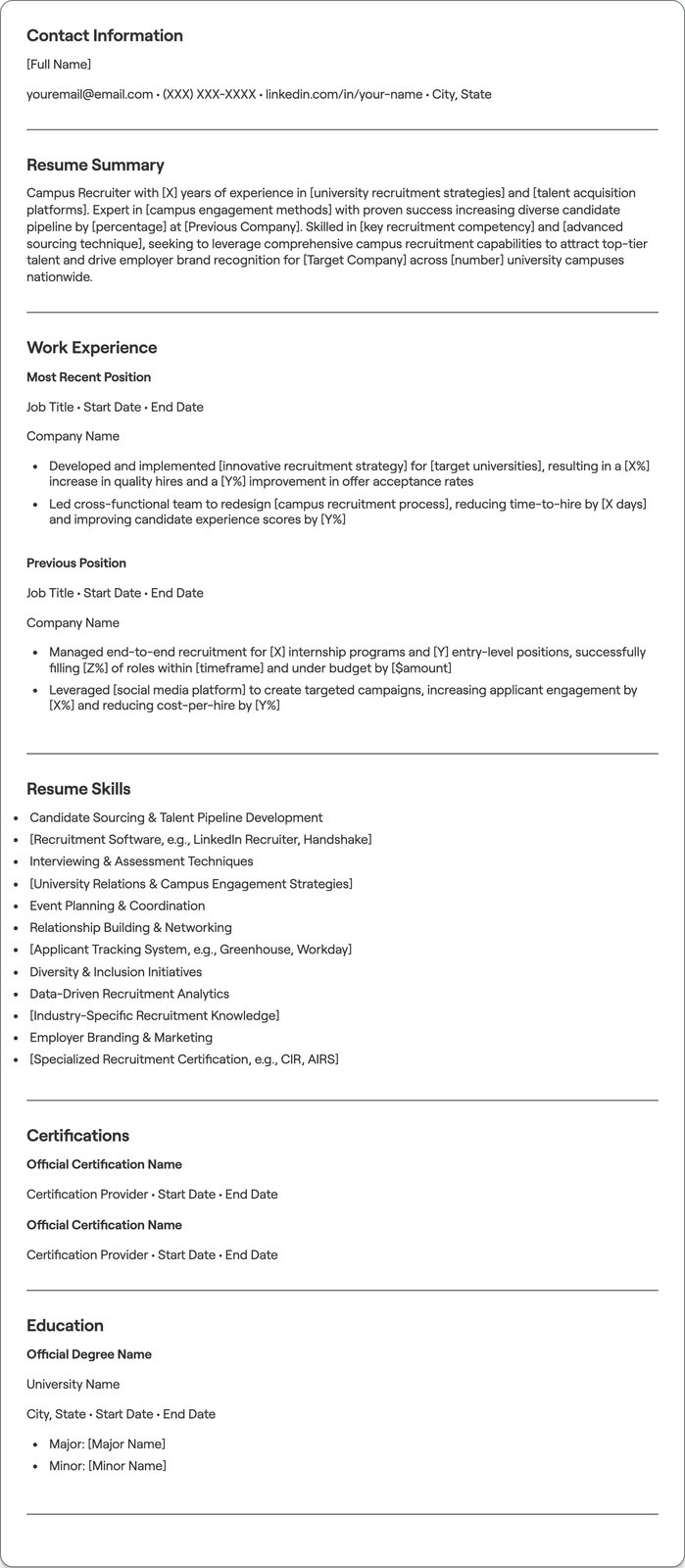 Campus Recruiter resume example