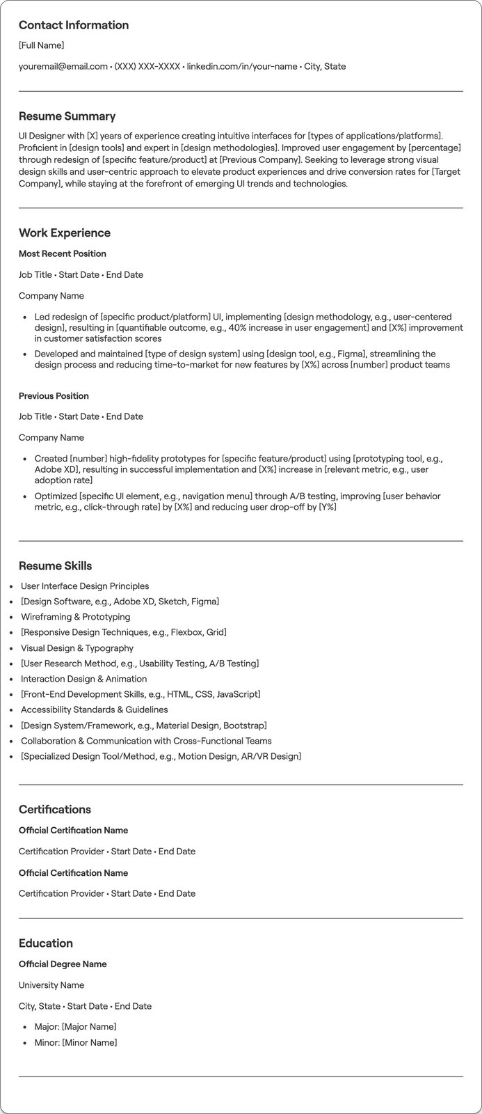 UI Designer resume example