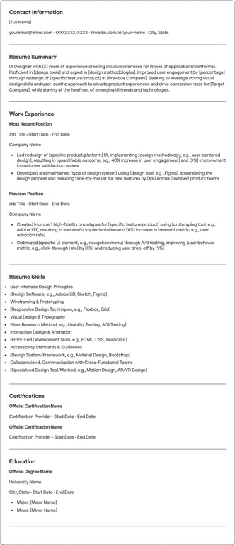 UI Designer resume example