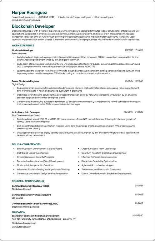 Blockchain Developer resume example