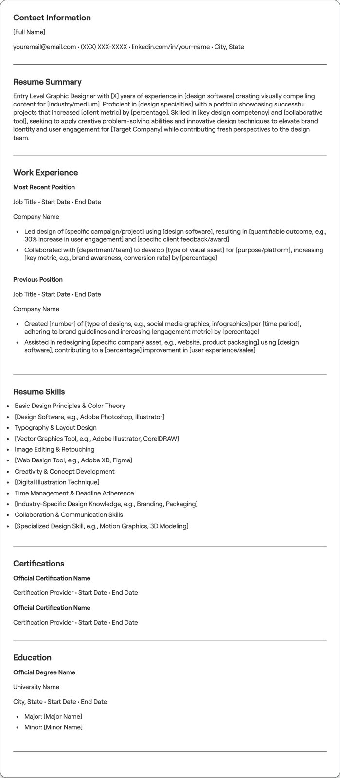 Entry Level Graphic Designer resume example