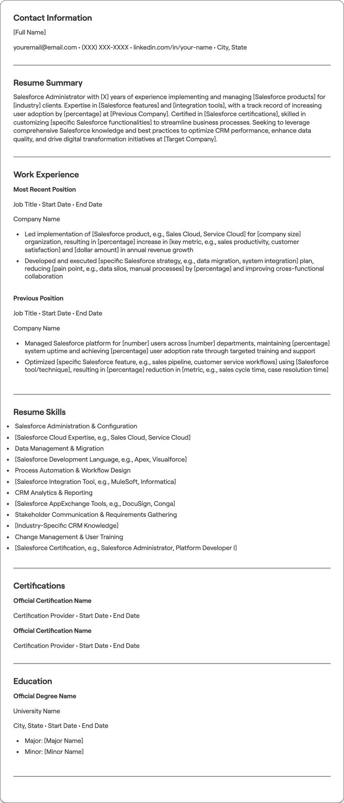 Salesforce resume example