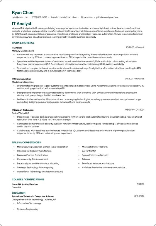 IT Analyst resume example