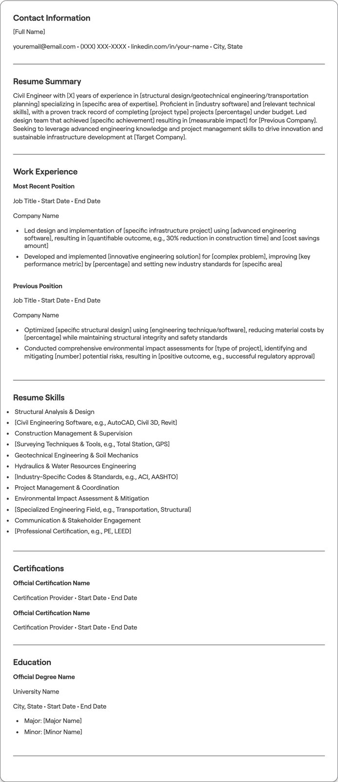 Civil Engineer resume example