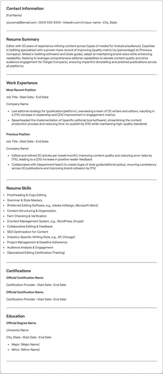 Editor resume example