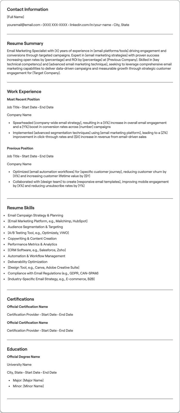 Email Marketing resume example