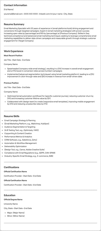 Email Marketing resume example