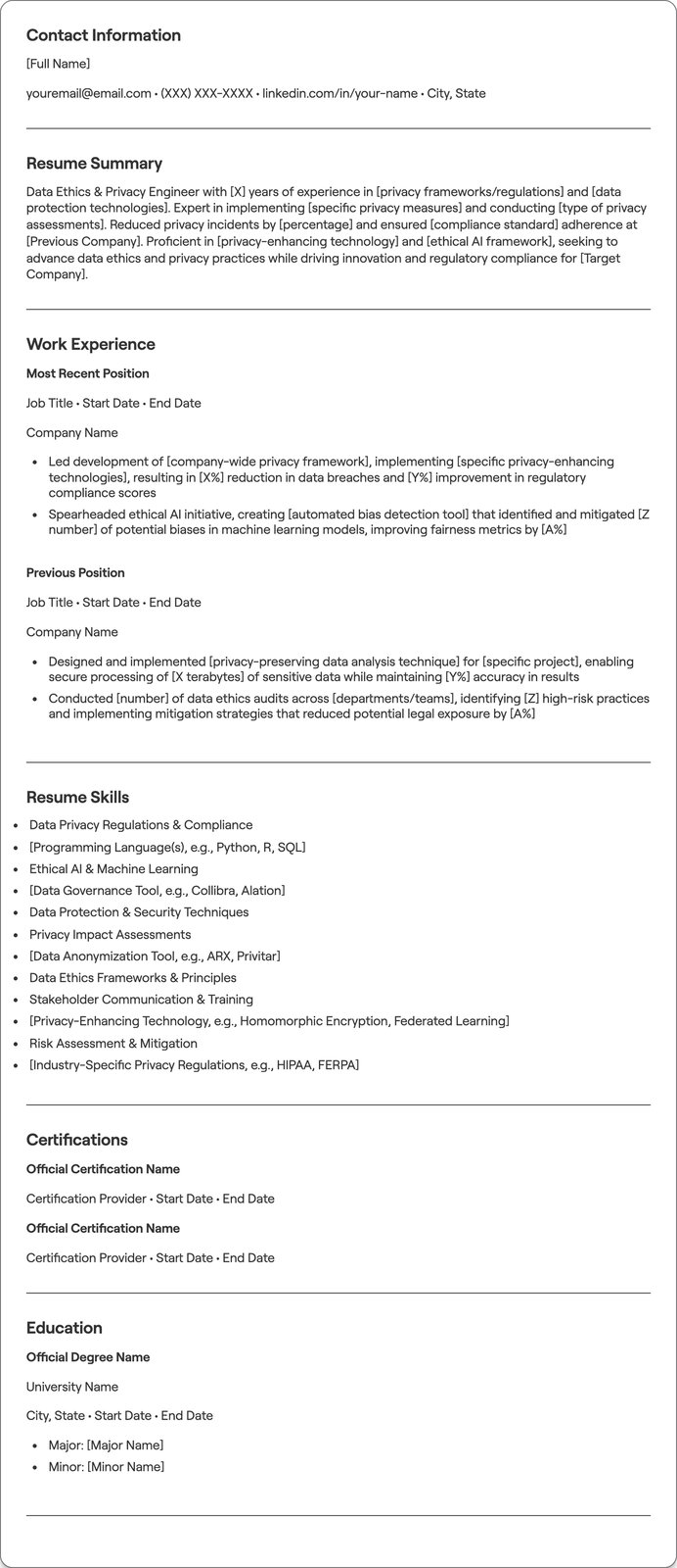 Data Ethics & Privacy Engineer resume example