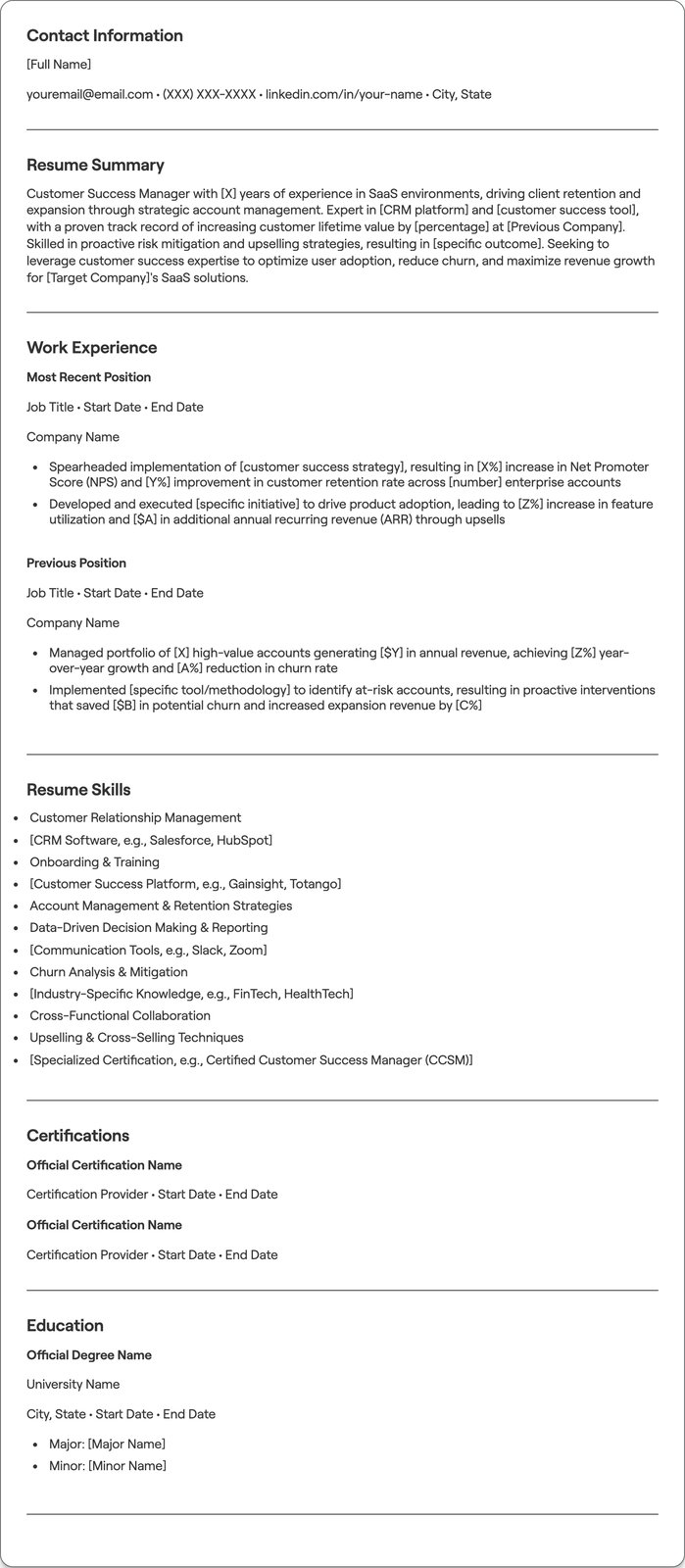 SaaS Customer Success Manager resume example