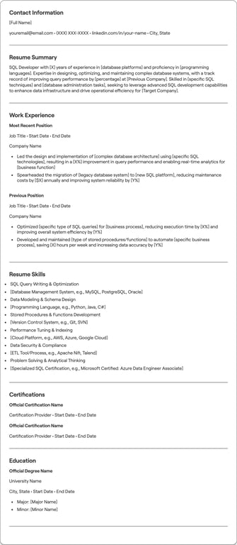 SQL Developer resume preview